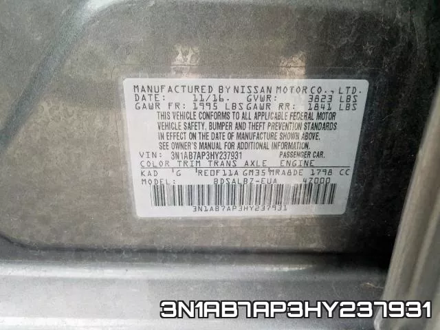 3N1AB7AP3HY237931 фото 2