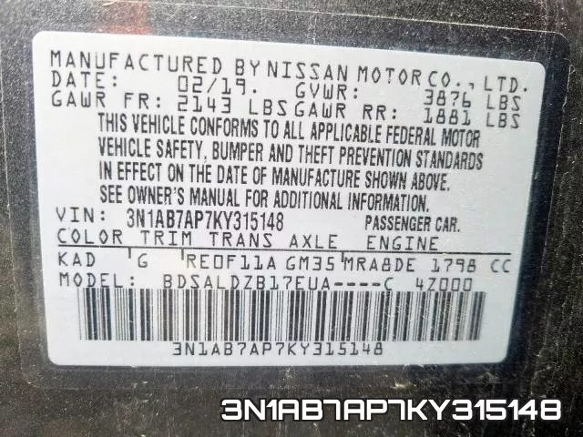 3N1AB7AP7KY315148 фото 2