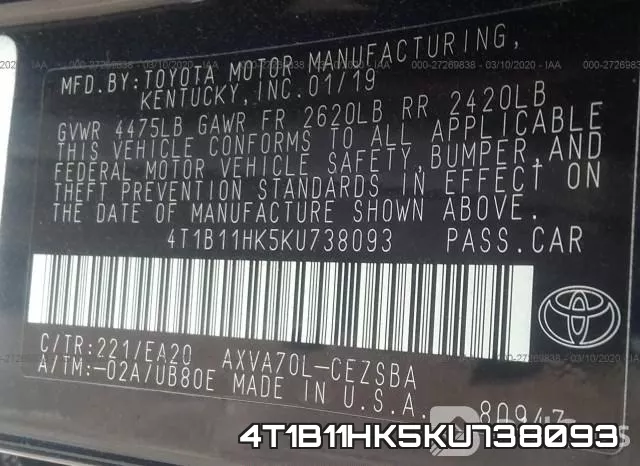 4T1B11HK5KU738093 фото 9