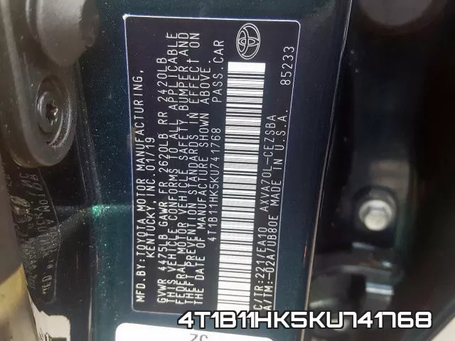 4T1B11HK5KU741768 фото 2