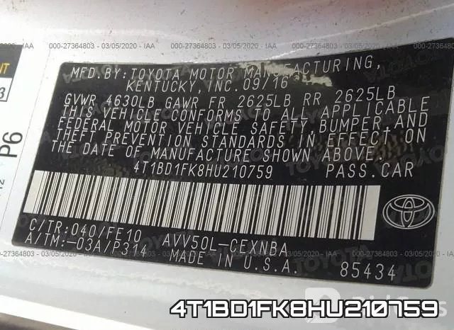 4T1BD1FK8HU210759 фото 8