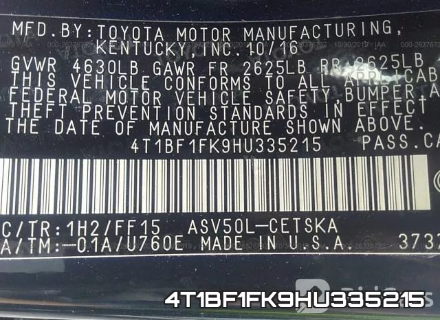 4T1BF1FK9HU335215 фото 9