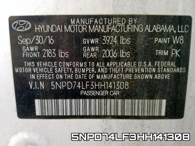5NPD74LF3HH141308 фото 2
