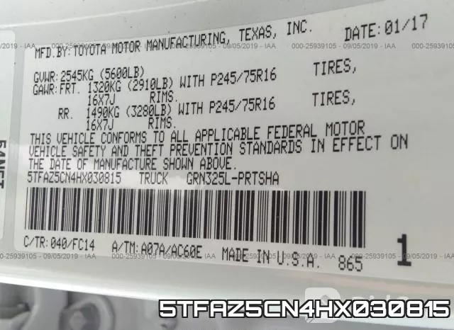 5TFAZ5CN4HX030815 фото 4