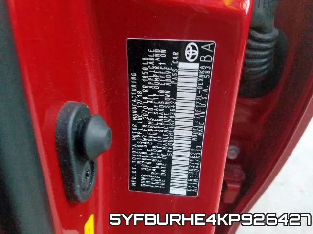 5YFBURHE4KP926427 фото 2