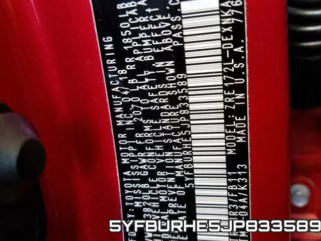 5YFBURHE5JP833589 фото 2