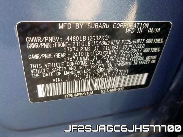 JF2SJAGC6JH577700 фото 2