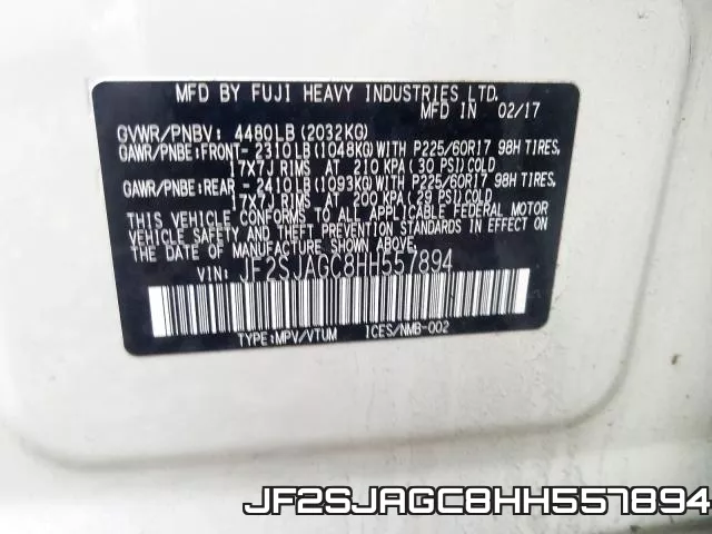 JF2SJAGC8HH557894 фото 2