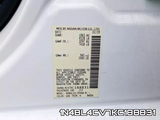 1N4BL4CV7KC188831 фото 2