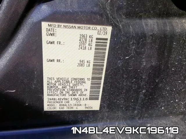 1N4BL4EV9KC196118 фото 2