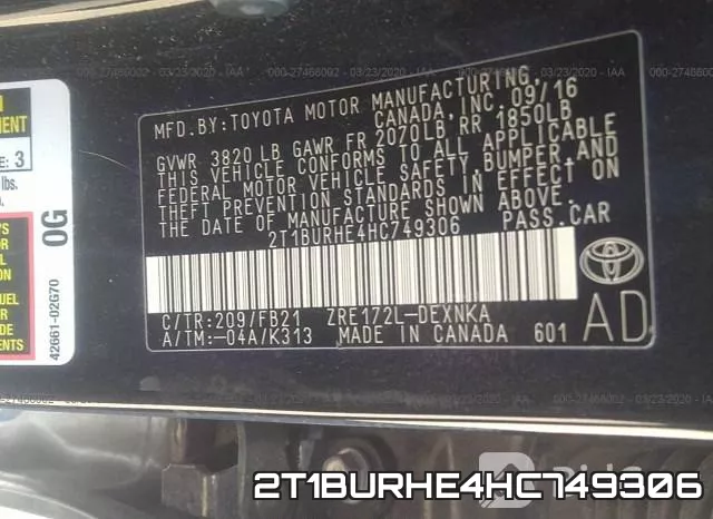 2T1BURHE4HC749306 фото 4
