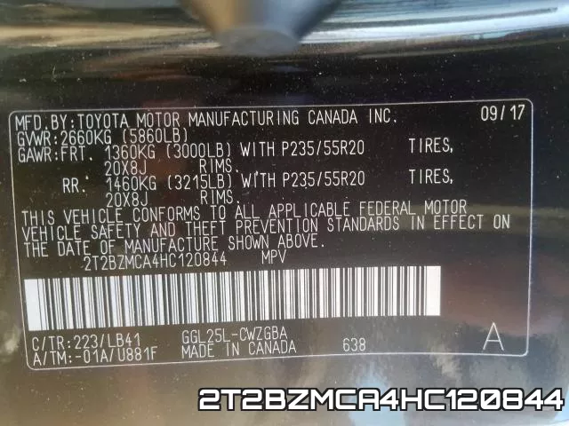 2T2BZMCA4HC120844 фото 2