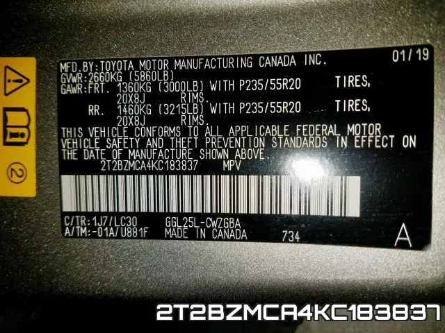 2T2BZMCA4KC183837 фото 2