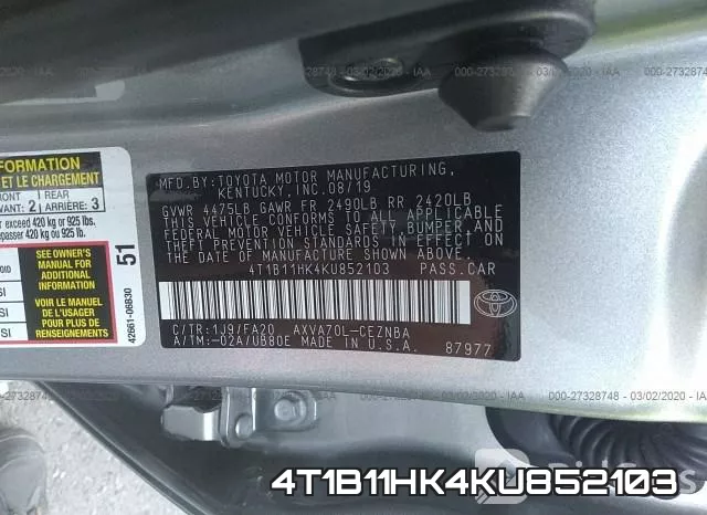 4T1B11HK4KU852103 фото 5