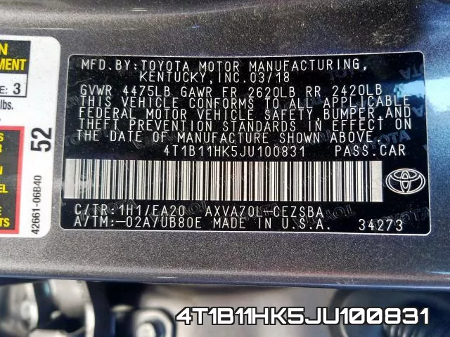 4T1B11HK5JU100831 фото 2