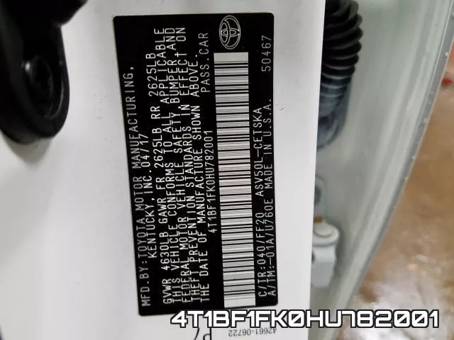 4T1BF1FK0HU782001 фото 2