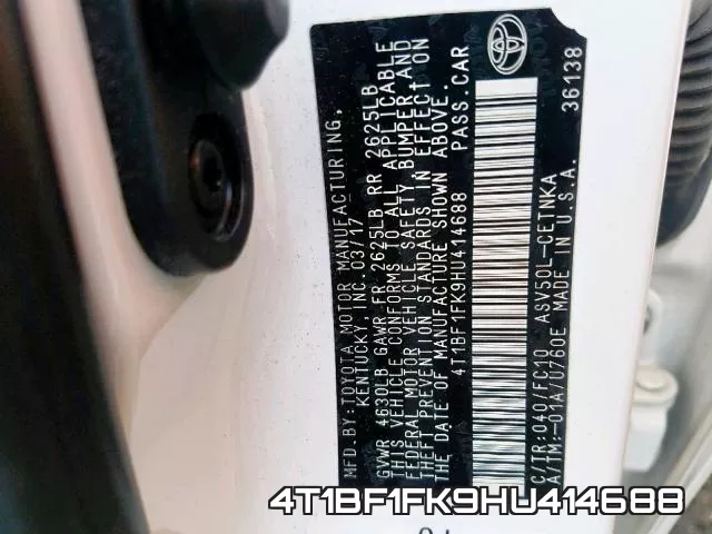 4T1BF1FK9HU414688 фото 2