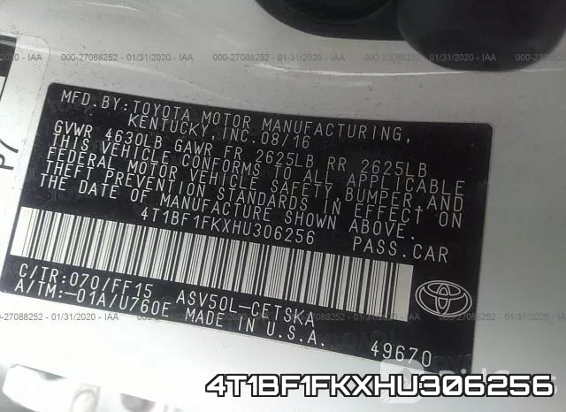 4T1BF1FKXHU306256 фото 7