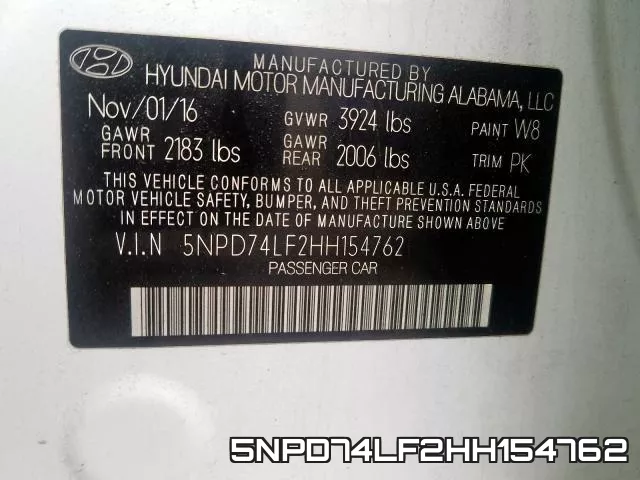 5NPD74LF2HH154762 фото 2