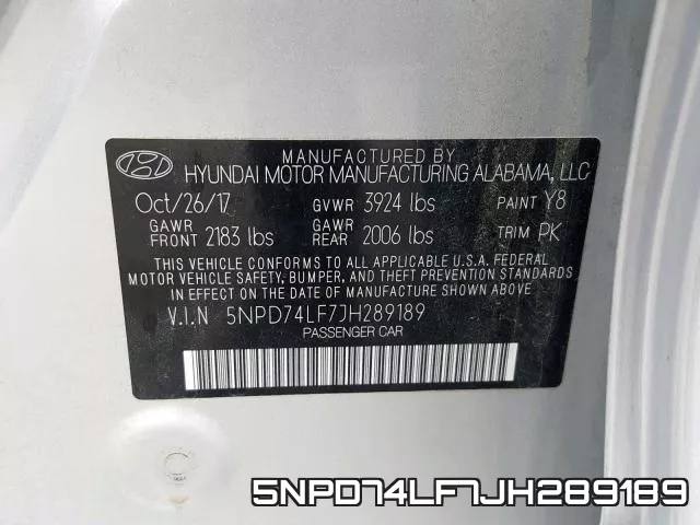 5NPD74LF7JH289189 фото 2