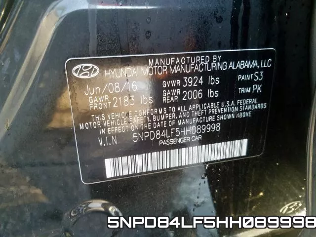 5NPD84LF5HH089998 фото 2