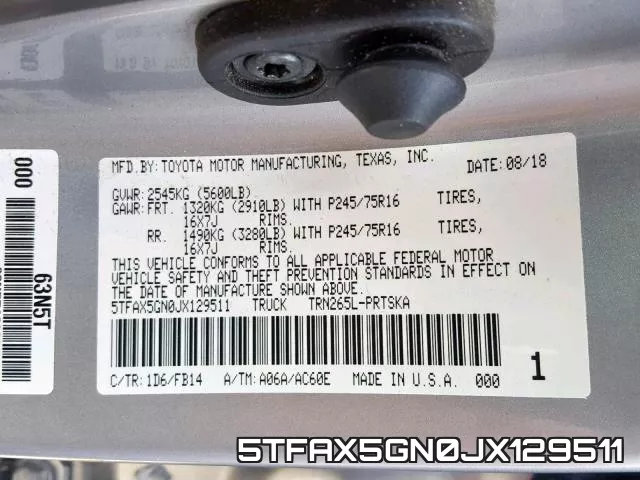 5TFAX5GN0JX129511 фото 2