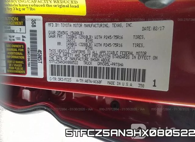 5TFCZ5AN3HX080522 фото 5