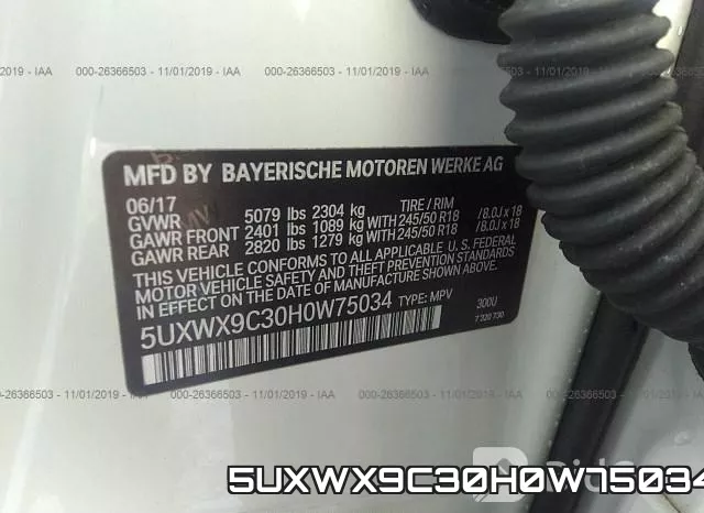 5UXWX9C30H0W75034 фото 5