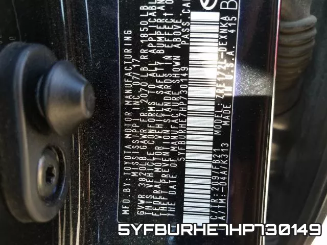 5YFBURHE7HP730149 фото 2