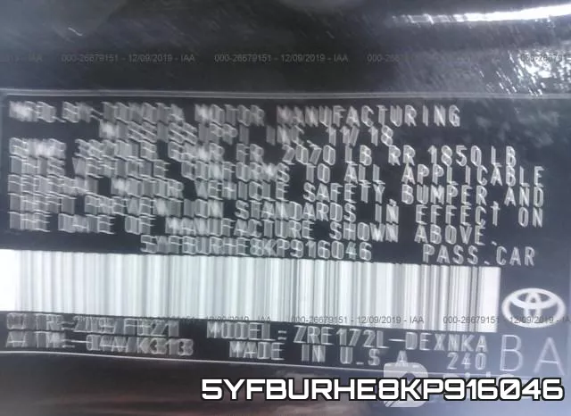 5YFBURHE8KP916046 фото 8