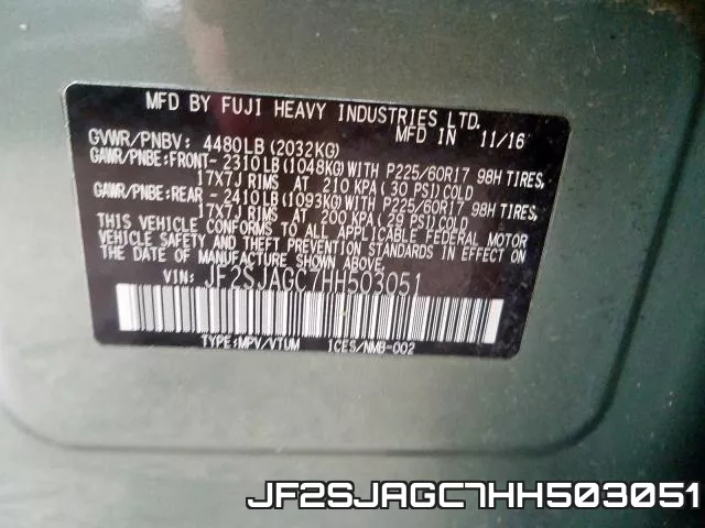 JF2SJAGC7HH503051 фото 2