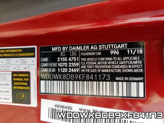WDDWK8DB9KF841173 фото 2