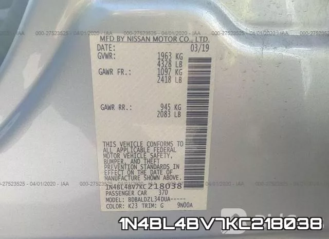 1N4BL4BV7KC218038 фото 9