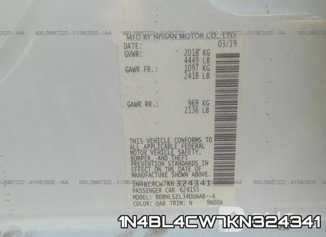 1N4BL4CW7KN324341 фото 6