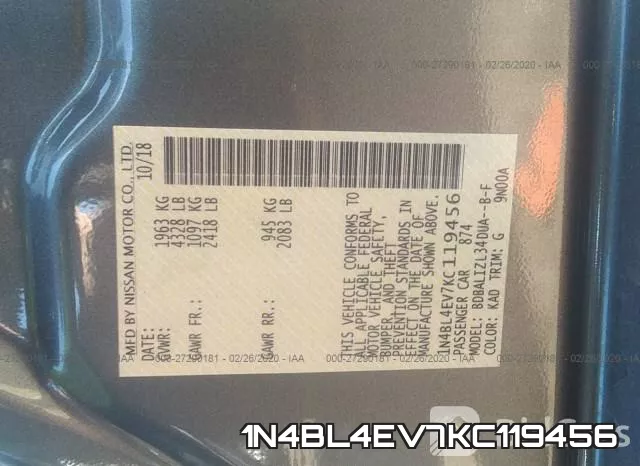 1N4BL4EV7KC119456 фото 9