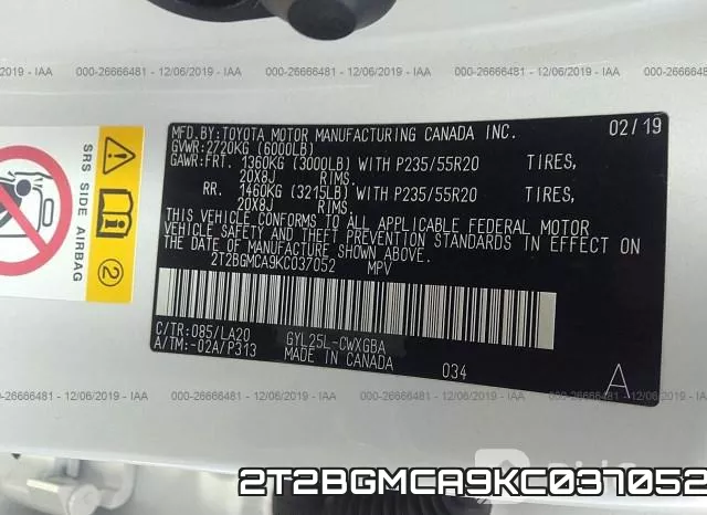 2T2BGMCA9KC037052 фото 6