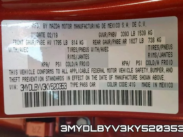 3MYDLBYV3KY520353 фото 2