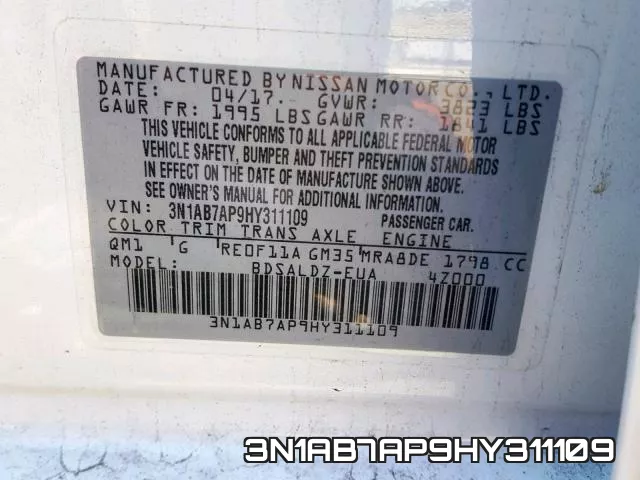 3N1AB7AP9HY311109 фото 2