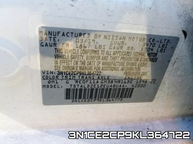 3N1CE2CP9KL364722 фото 2