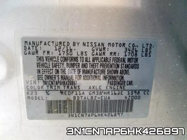 3N1CN7AP6HK426897 фото 2