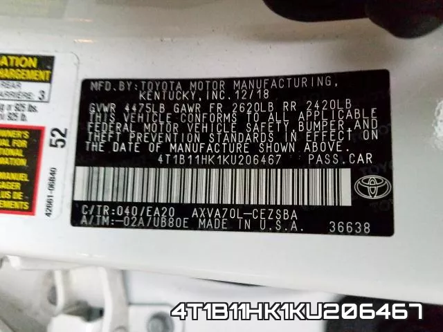 4T1B11HK1KU206467 фото 2