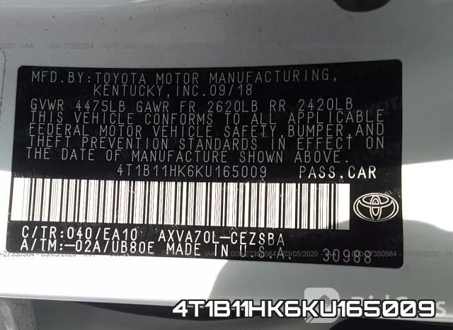 4T1B11HK6KU165009 фото 7
