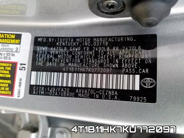 4T1B11HK7KU772097 фото 2