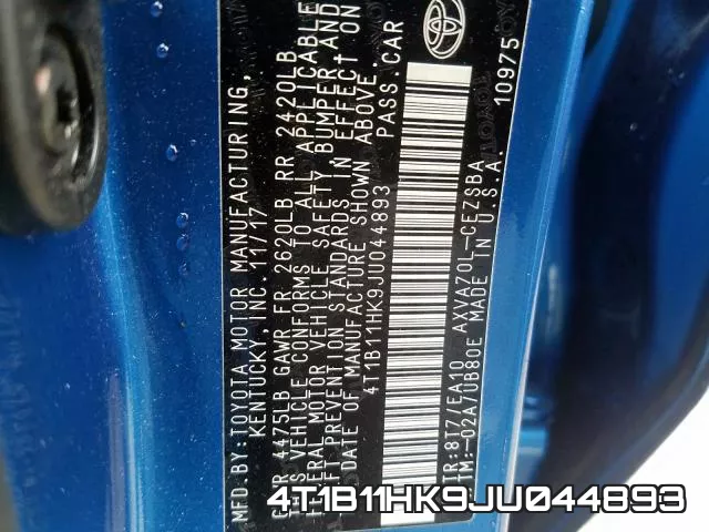 4T1B11HK9JU044893 фото 2