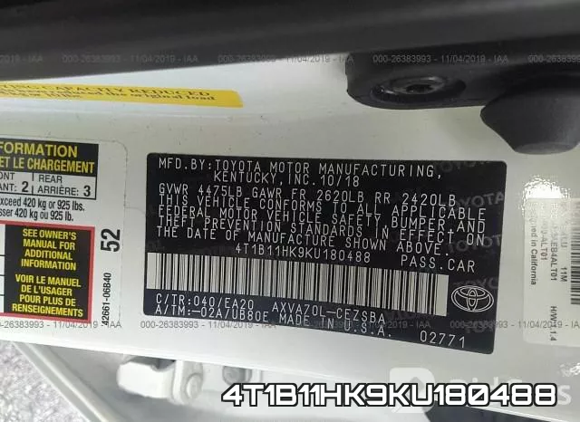 4T1B11HK9KU180488 фото 10