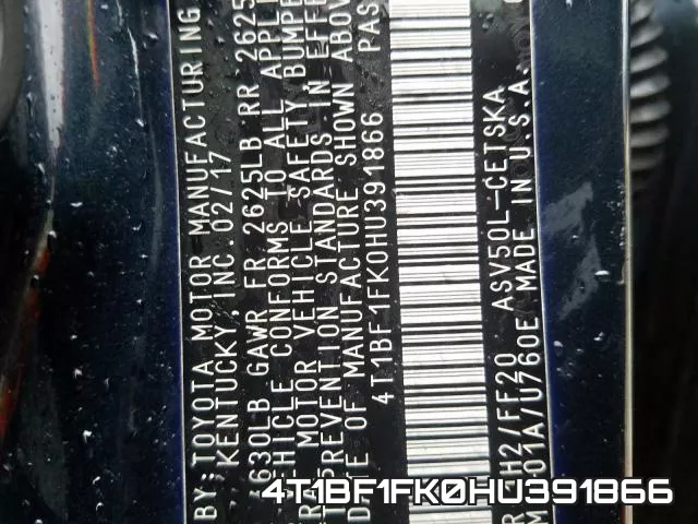 4T1BF1FK0HU391866 фото 2