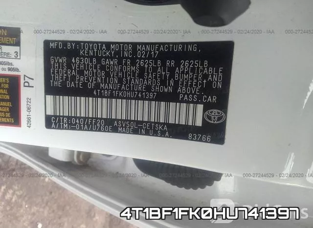 4T1BF1FK0HU741397 фото 8
