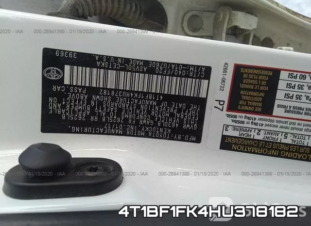 4T1BF1FK4HU378182 фото 6