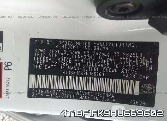 4T1BF1FK9HU669602 фото 7