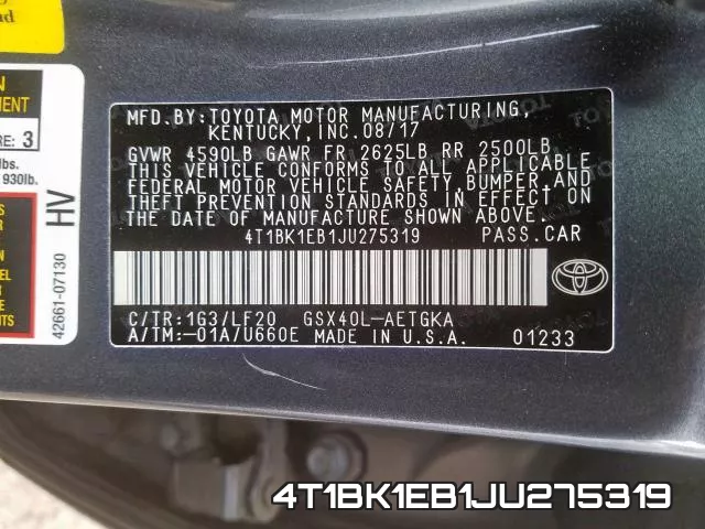 4T1BK1EB1JU275319 фото 2